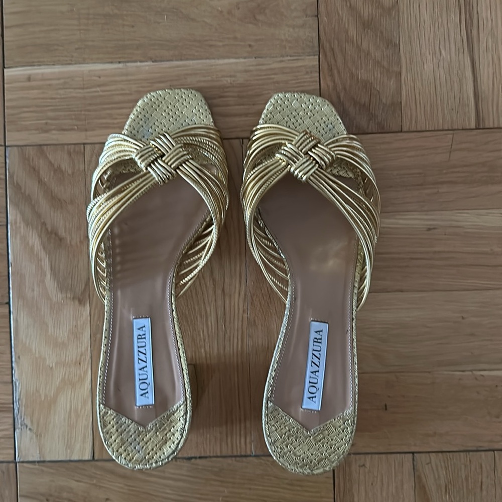 Aquazzurra gold block heels size 40 - Picture 4 of 5